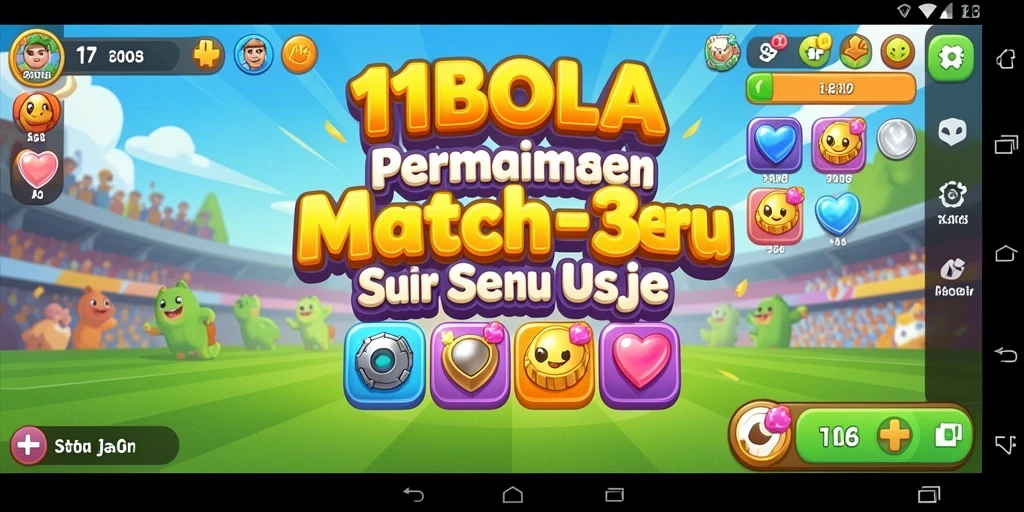 Tampilan gameplay menarik dari 11BOLA dengan bola berwarna-warni.