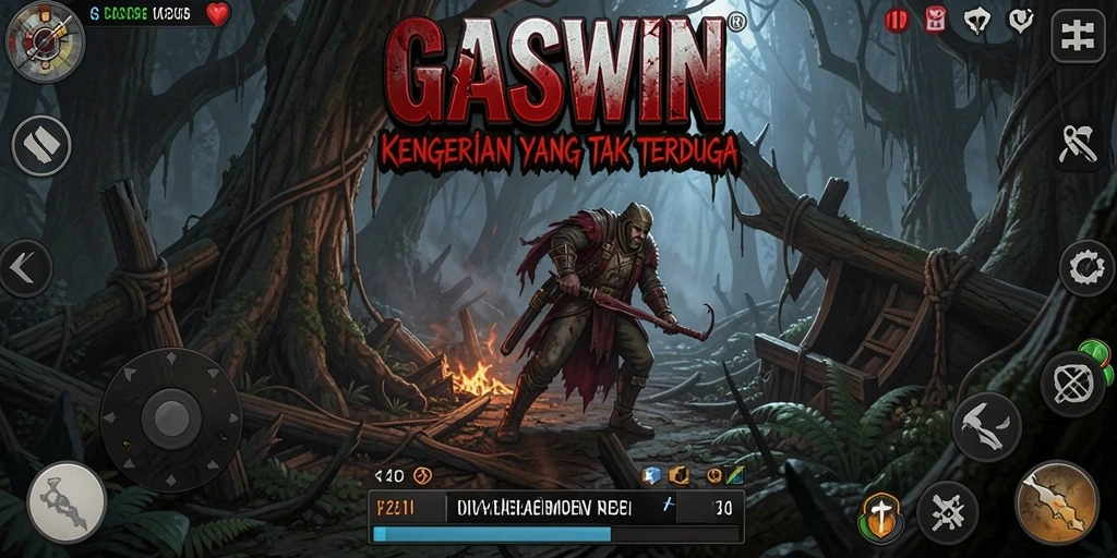 Screenshot GASWIN menampilkan gameplay mencekam dengan suasana gelap.