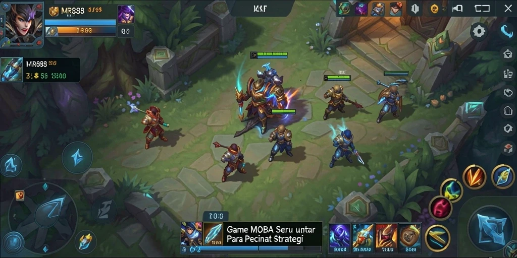 Screenshot gameplay MR888 menampilkan aksi seru dalam pertempuran MOBA.