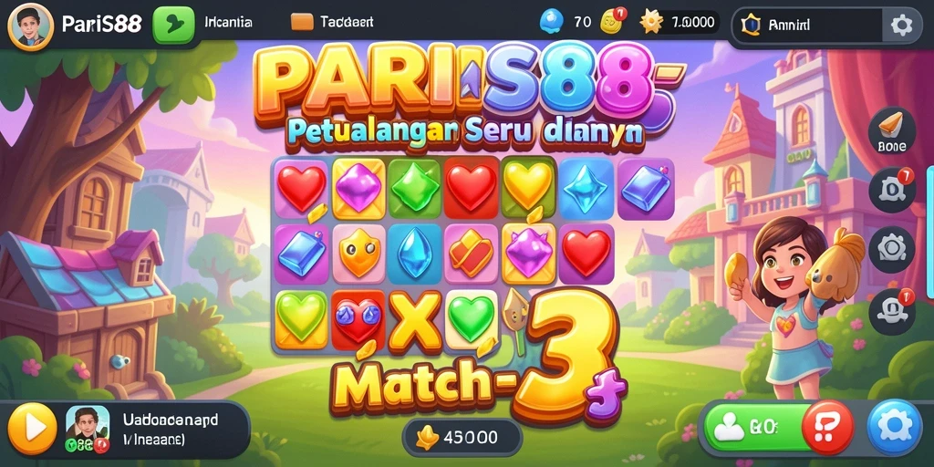 Screenshot PARIS88 menampilkan pengalaman seru permainan Match-3.