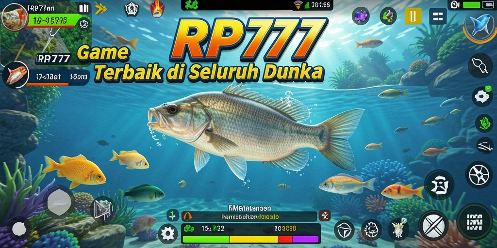 Tampilan gameplay seru dalam RP777 saat menangkap ikan besar.
