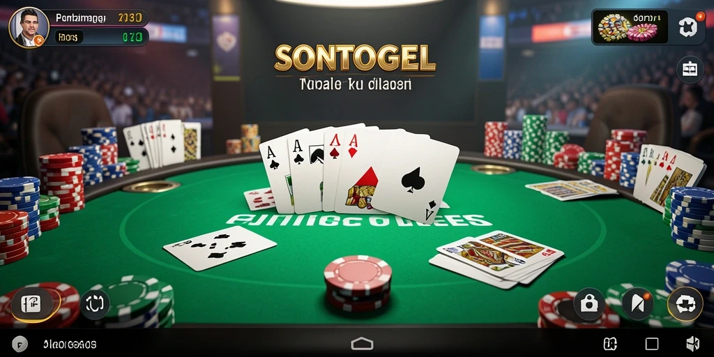 Screenshot gameplay utama SONTOGEL menampilkan aksi seru permainan Poker.