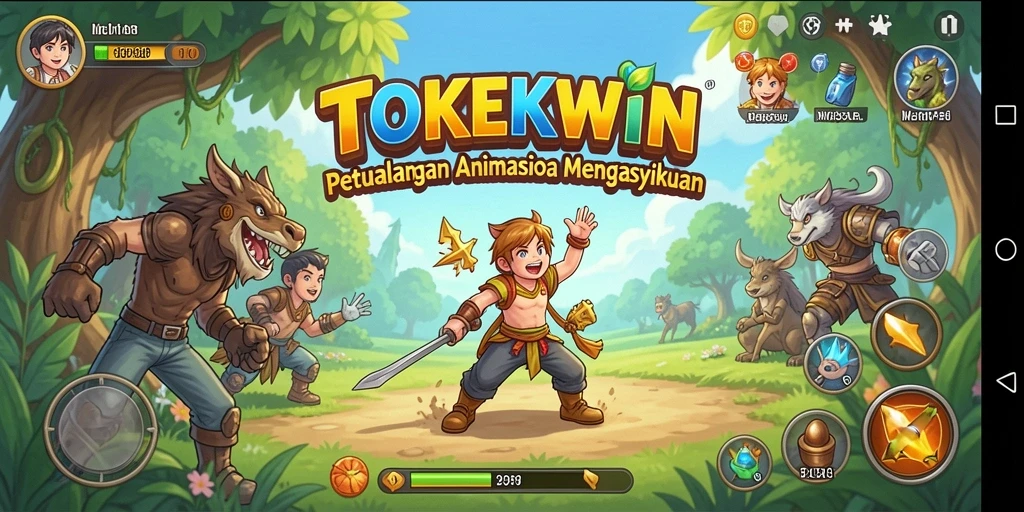 Tampilan gameplay TOKEKWIN yang penuh warna dan karakter menarik.