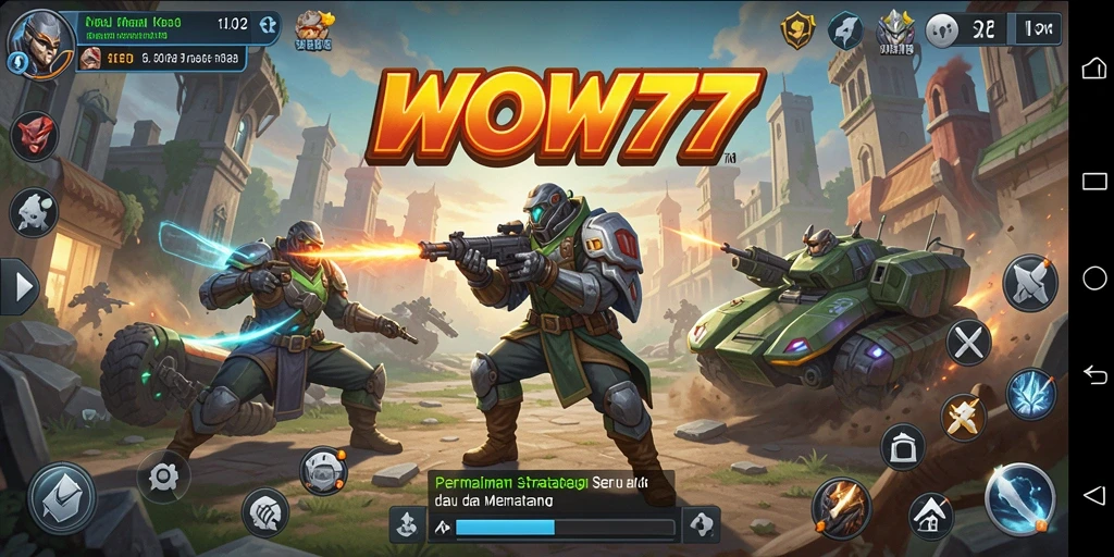 Screenshot gameplay menunjukkan pertempuran strategis yang intens.