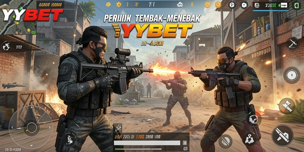 Screenshot gameplay YYBET menunjukkan aksi tembak-menembak yang intens.